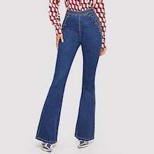 Shein Double Button Detail Boot-cut Jeans