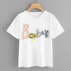 Shein Pearl And Applique Letter Tassel Detail Tee