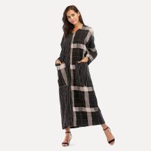 Shein Dual Pocket Stripe Contrast Plaid Longline Dress