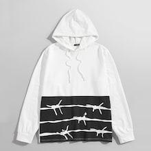 Shein Men Drawstring Color Block Hoodie