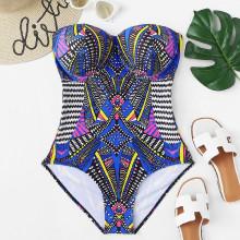 Shein Plus Mixed Print Bandeau Swimsuit