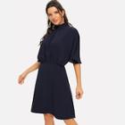 Shein Gathered Mock Neck Flutter Sleeve Dress