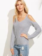 Shein Grey Cold Shoulder Raglan Sleeve Sweater