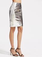 Shein Metallic Silver Faux Suede Zip Side Pencil Skirt
