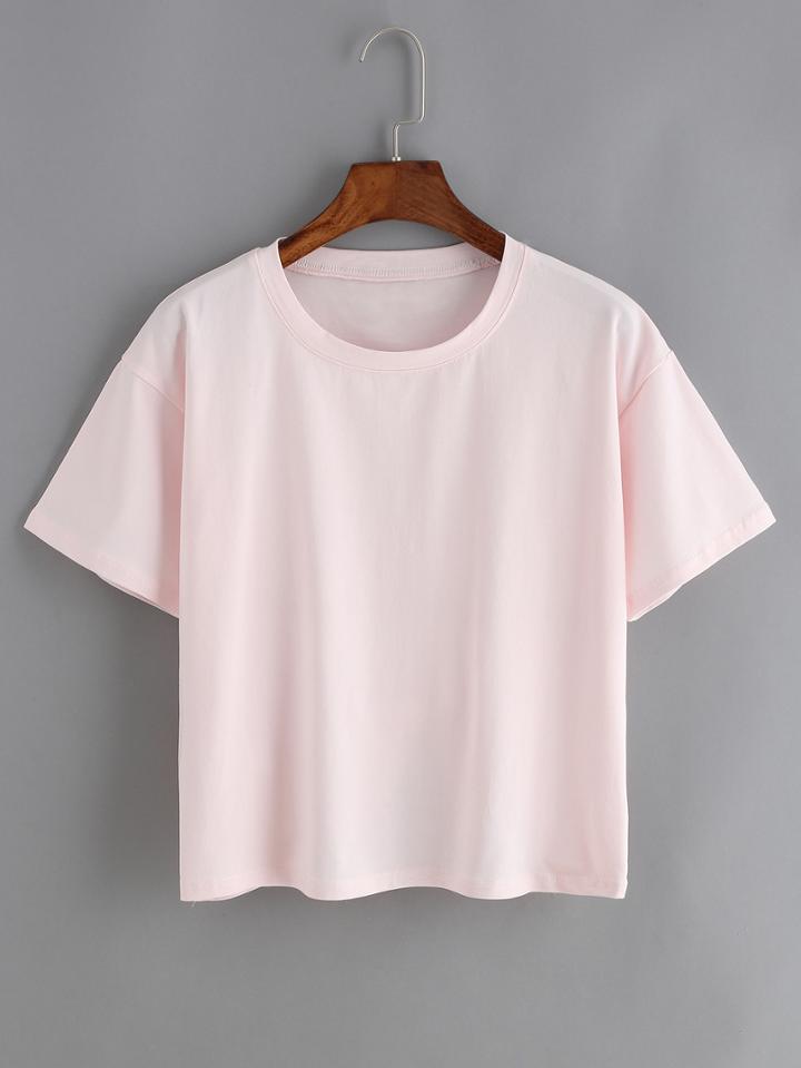 Shein Crew Neck Pink T-shirt
