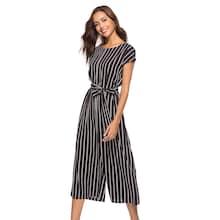 Shein Striped Tie Waist Wide Leg Jumpsuit
