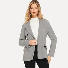 Shein Notched Collar Buttoned Up Plaid Blazer