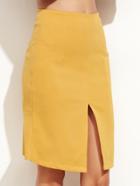 Shein Yellow Slit Front Ruffle Hem Skirt