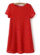 Rosewe Pretty Round Neck A Line Red Lace Dress