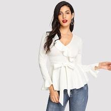 Shein Bell Sleeve Ruffle Wrap Peplum Top