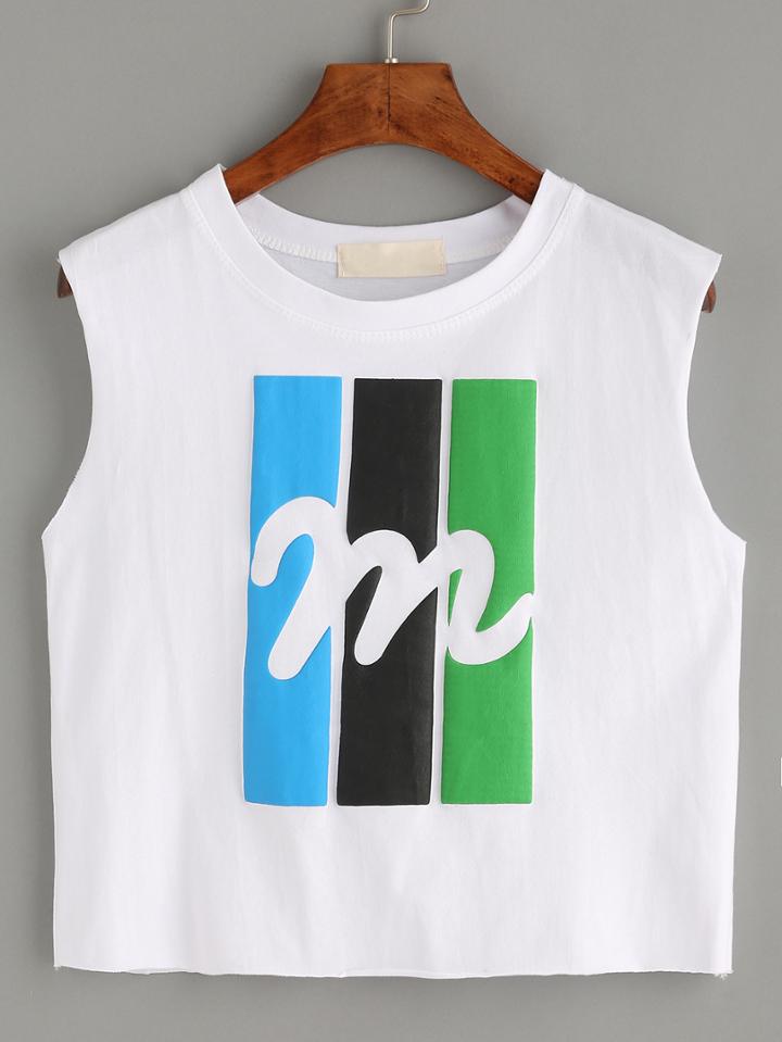 Shein White Letter Print Sleeveless Top