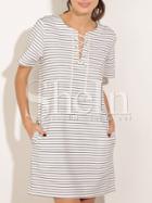 Shein Black And White Stripe Pockets Lace Up Dress