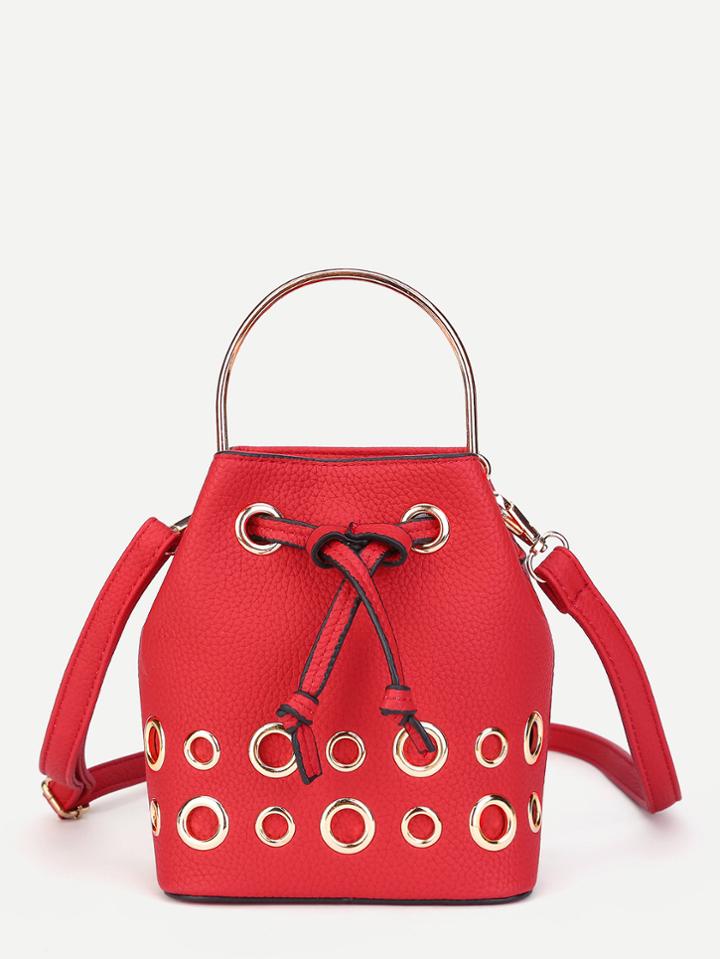 Shein Grommet Detail Pu Bucket Bag With Handle
