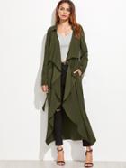 Shein Army Green Waterfall Collar Self Tie Long Coat