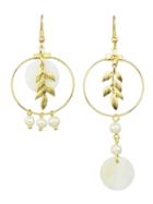 Shein Gold Color Imitation Pearl Leaf Long Earrings