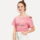 Shein Cut Out Shoulder Letter Tee