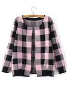 Shein Pink And Black Checkered Open Front Cardigan