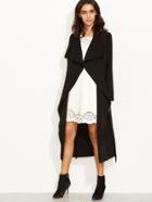 Shein White Drape Collar Longline Wrap Coat