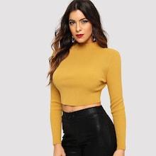 Shein Mock-neck Ribbed Knit Crop Jumper