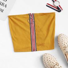 Shein Striped Zip Front Ribbed Bandeau Top