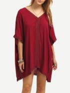 Shein Burgundy V Neck Lace Trimmed Poncho Dress