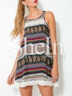 Shein Multicolor Sleeveless With Lace Vintage Print Dress