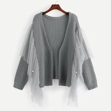 Shein Plus Pearl Beaded Mesh Embellished Cardigan