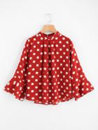 Shein Ruffle Sleeve Polka Dot Pleated Front Blouse