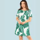 Shein Plus Tropical Print Ruffle Cuff Dress
