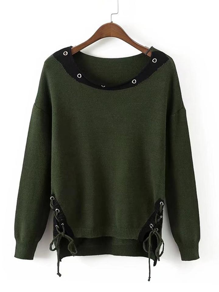 Shein Contrast Tape Lace Up Side Knitwear