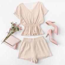 Shein Lace Contrast Top & Shorts