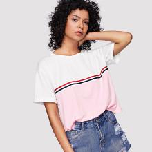 Shein Striped Print Color Block Tee