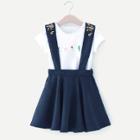 Shein Girls Plants Embroidery Tee With Pinafore Skirt