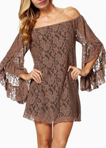 Rosewe Enchanting Boat Neck Flare Sleeve Lace Mini Dress