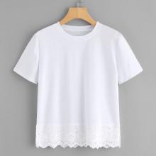 Shein Eyelet Embroidered Trim T-shirt