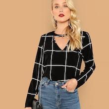 Shein Choker Neck Grid Top