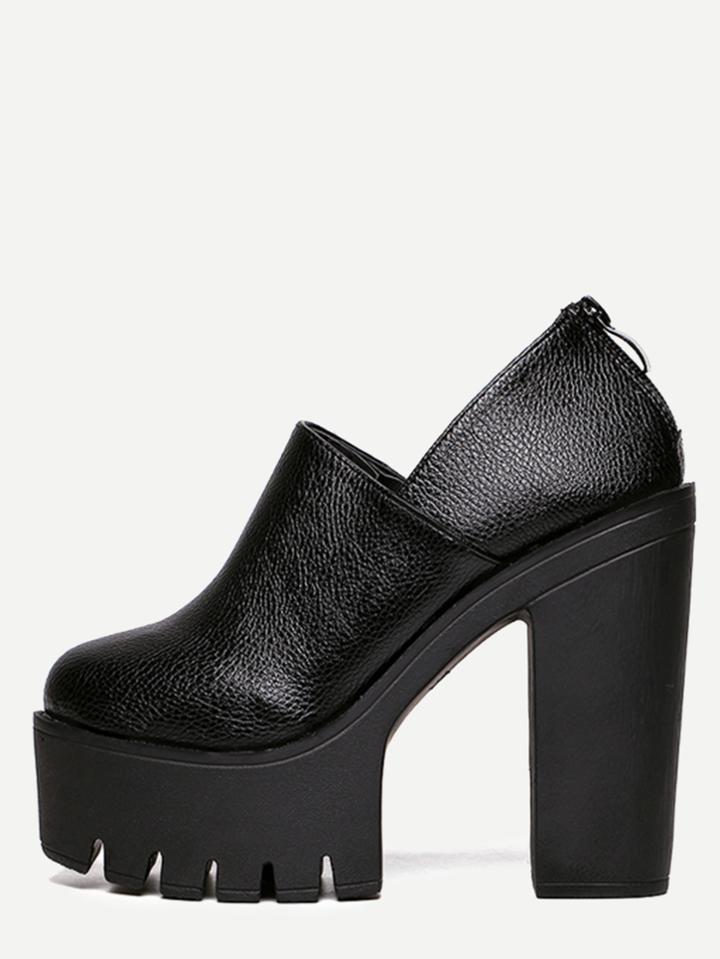 Shein Black Back Zipper Platform Ankle Shoes