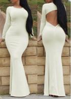 Rosewe Cutout Back White Long Sleeve Mermaid Dress