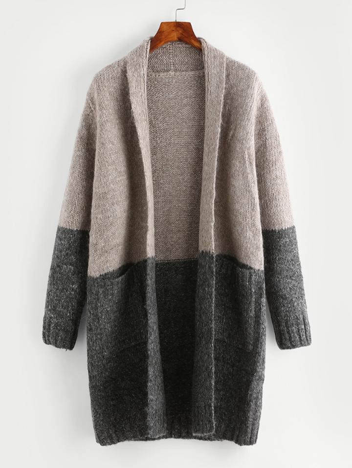 Shein Contrast Ribbed Knit Longline Cardigan