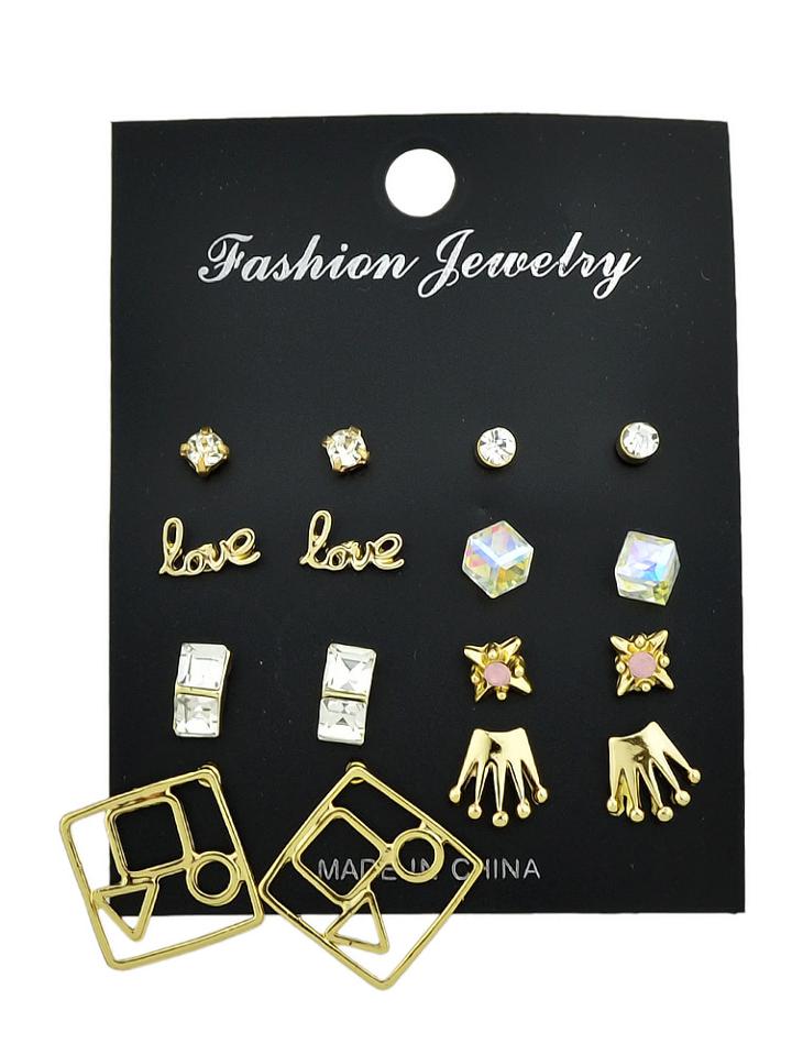 Shein Golde Color Fine Geometric Gems Set Earrings