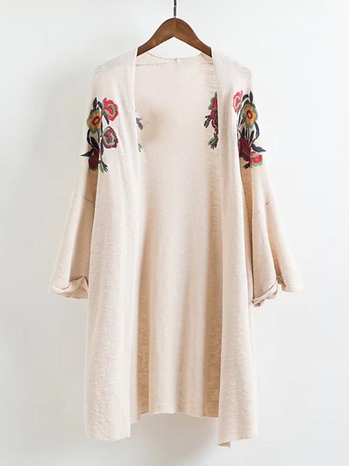 Shein Open Front Embroidery Longline Cardigan
