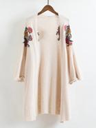 Shein Open Front Embroidery Longline Cardigan