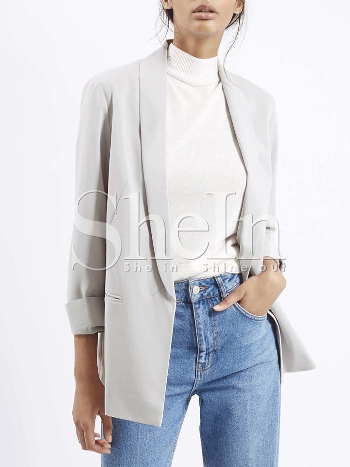 Shein Grey Long Sleeve Pockets Blazer