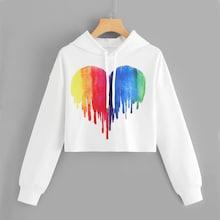 Shein Drawstring Hoodie Heart Print Sweatshirt