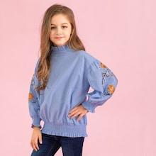 Shein Girls Embroidery Detail Ruched Hem Blouse