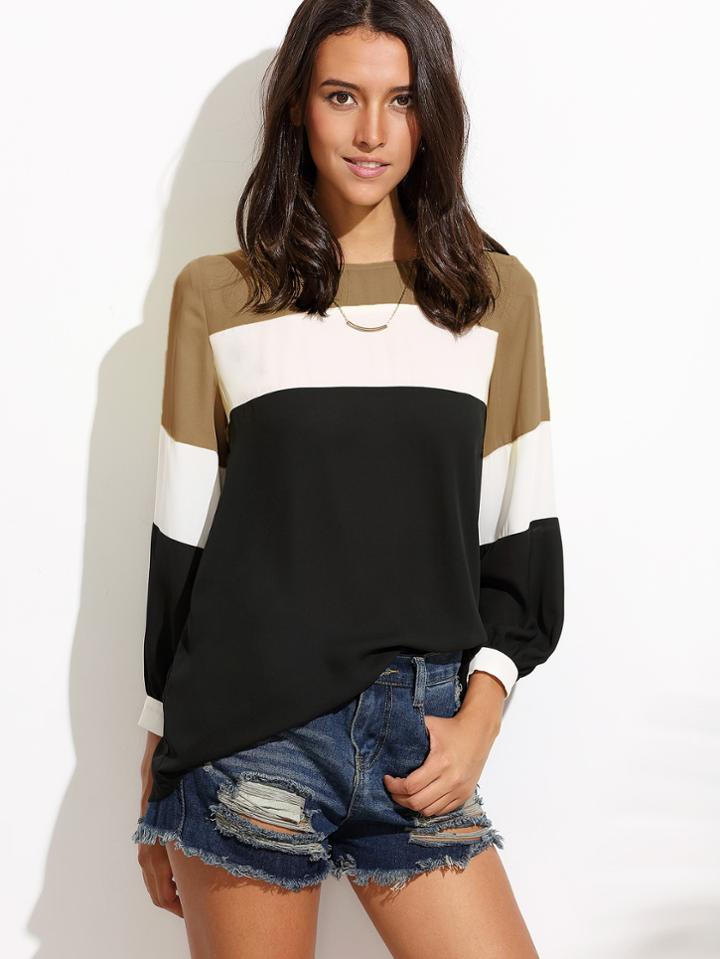 Shein Lantern Sleeve Cut And Sew Top