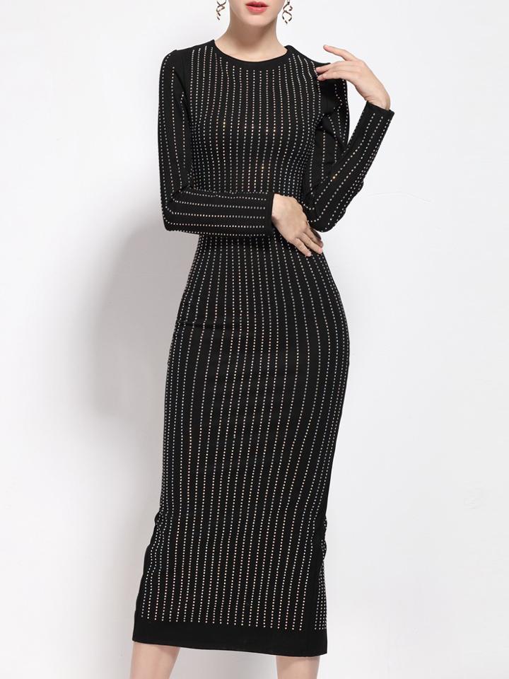 Shein Black Sequined Long Sheath Dress
