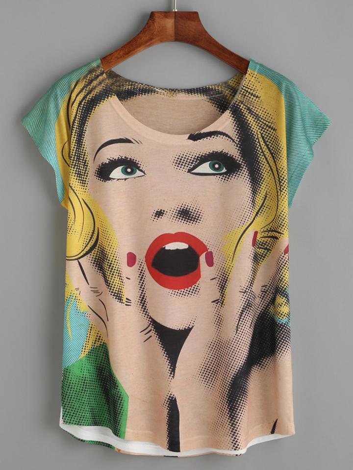 Shein White Portrait Graffiti Print T-shirt