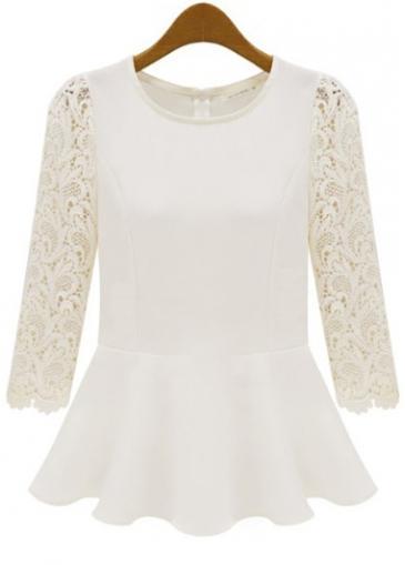 Rosewe Enchanting Lace Splicing Ruffle Decorated White T Shirt