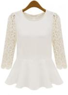 Rosewe Enchanting Lace Splicing Ruffle Decorated White T Shirt